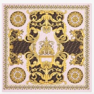 Fendi x Versace Fendace pink silk scarf